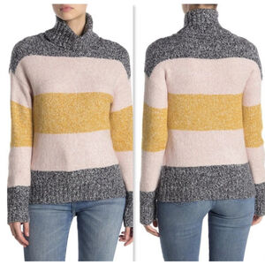 Olivia Sky Sweater Womens XL Gray Yellow Colorblock Knit Turtle Neck Pullover